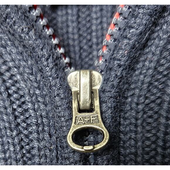 ABERCROMBIE & FITCH Men XL Sweater Muscle Ribbed 1/4 Zip Y2K Navy Red Preppy 46" - Picture 4 of 8